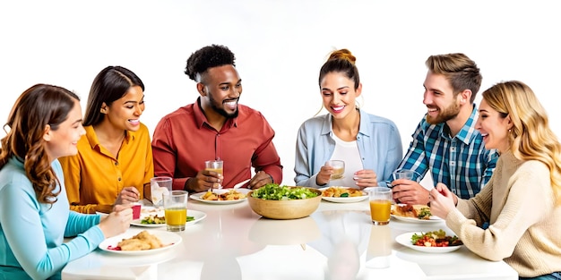 Uśmiechnięte osoby jedzące posiłek razem